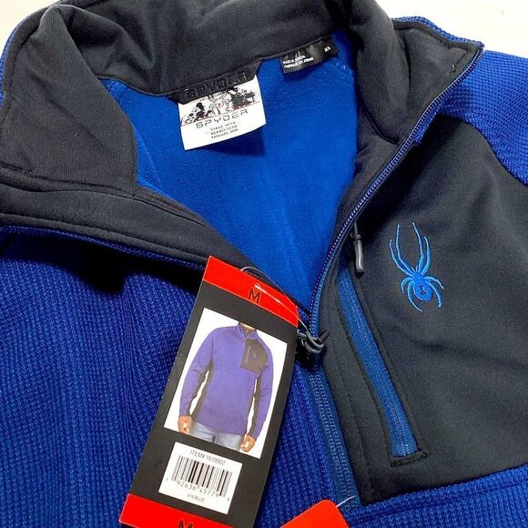 Spyder Jacket Pullover Blue Black Quarter Zip Textured M NWT - Picture 4 of 8